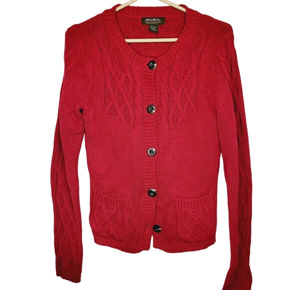 Eddie Bauer Red Fisherman Knit Button Up Long Sleeve Cardigan - Picture 1 of 5